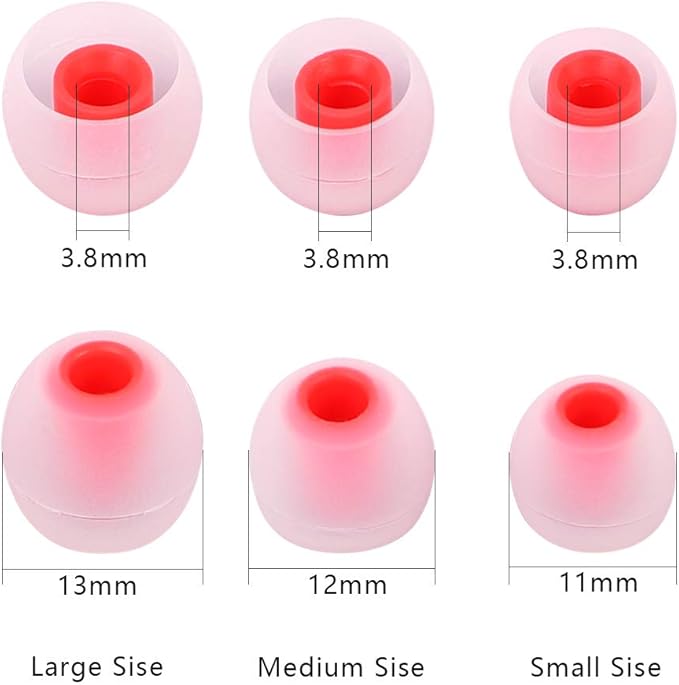 CYADCI Earbud Replacement Tips Silicone Earbud Tips Headphone Earbud Tips Ear Gels Fit for Inner Hole from 3.8mm - 5.1mm Earphones 9 Pairs S/M/L Clear Red