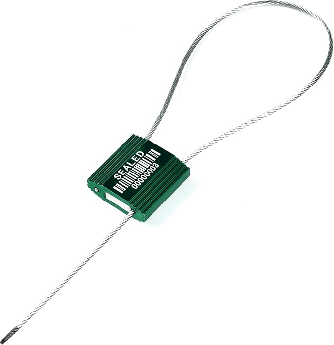 LeadSeals 50 Green High Security Cable Seals with Barcode Pull Tight Numbered Steel Security Seals Metal Container Seals Anti-Tamper Shipping Self-Locking Tags for Logisitics ISO 17712 Certificated