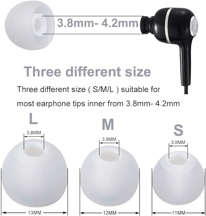Earbud Tips High Quality Soft Silicone Earbuds Replacement Tips Fit for in-Ear Headphones(inner hole from 3.8mm - 4.0mm earphones)9 Pairs S/M/L,White
