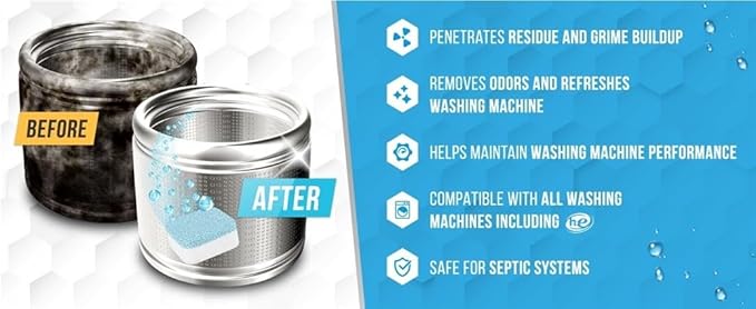 Washing Machine Cleaner Descaler 12 Pack - Deep Cleaning Tablets For HE Front Loader & Top Load Washer, Septic Safe Eco-Friendly Deodorizer, Clean Inside Drum and Laundry Tub Seal - 12 Month Supply(2C
