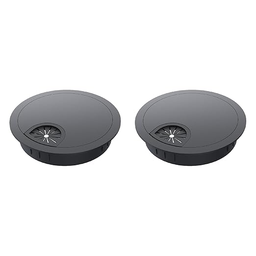 Skweawert 2 Pack Desk Grommet 2 Inch 50mm, Zinc Alloy Computer Desk Wire Hole Cover, Office Desktop Cord Cable Hole Metal Ring, Black