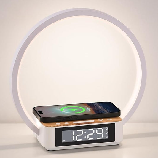 Sunrise Alarm Clock Bedside Lamp with Wireless Charging, Touch Table Lamp for Nightstand, Bedside Lamp Wake-up Light,Snooze Nightlight 3 Dimmable Brightness Levels, Idea Gift for Women,Men,Teens,Adult
