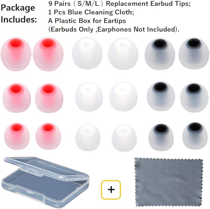 CYADCI Earbud Silicone Ear Tips Replacement Earbuds Gels for Popular In-Ear Headphones Other Inner Hole 3.8mm - 5.1mm 9 Pairs S/M/L