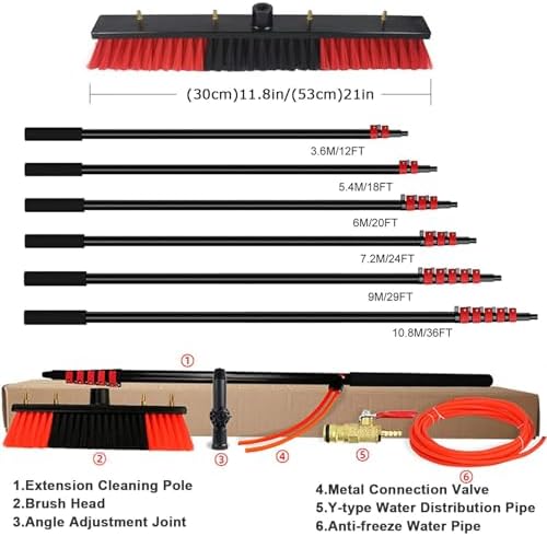 Water Fed Pole Telescopic Outdoor Window Cleaner, Conservatory Roof Cleaner/Water Fed Extendable Brush/Window Clean Kit Roof Cleaning Tools with 20m Water Supply Hose,20FT/6M