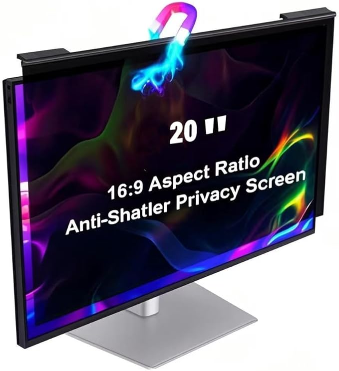Hoktods Magnetic Hanging Computer Privacy Screen Filter for 20 Inch, Removable Aluminum Alloy Privacy Shield for 16:9 Widescreen Monitor, Eye Protection Blue Light Filter