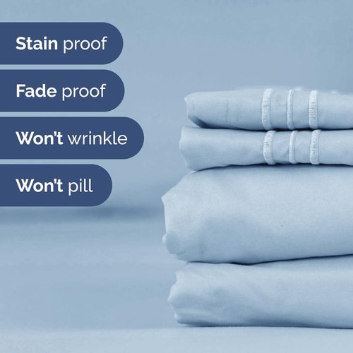 Flex Top Split Head King 4 Piece Sheet Set - Comfy Breathable & Cooling Bed Sheets Set - Hotel Luxury Bedding for Women, Men, Kids, Teens, Boys & Girls - Deep Pockets, Ultra-Soft - Oeko-Tex - Sky Blue