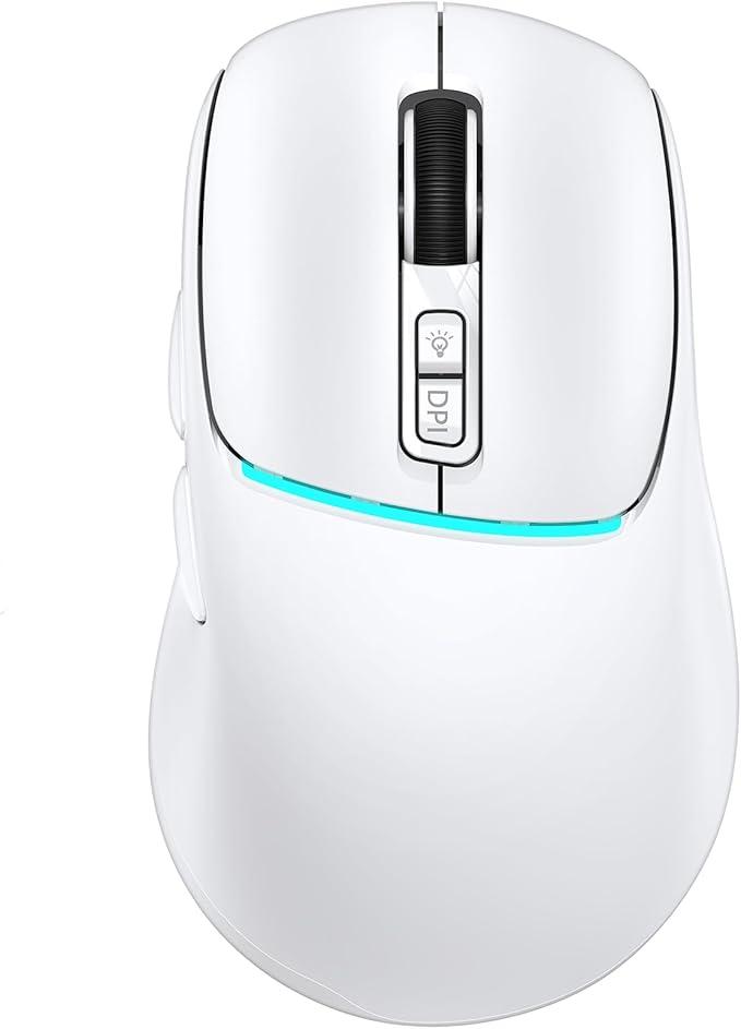 RAPIQUE Wireless Mouse for Laptop, Dual Bluetooth & 2.4G, Multi-Device for 3 Devices, USB-C Rechargeable, Quiet Click, 4 DPI Levels up to 3200, Ergonomic Right-Hand Mouse for MacBook, PC - White