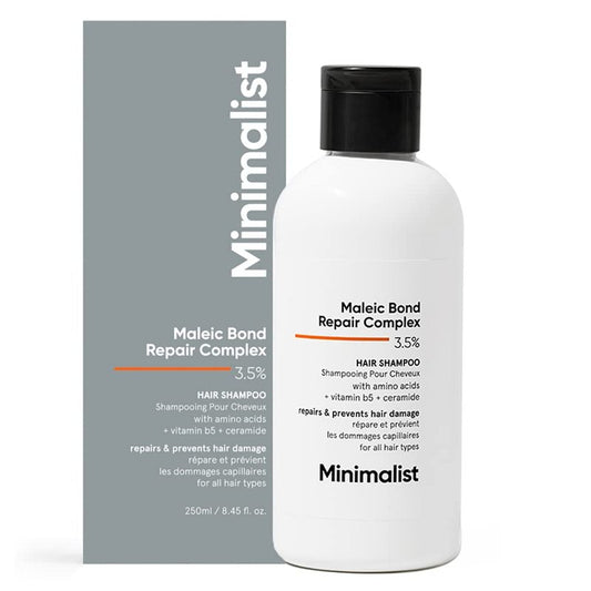 Minimalist Hair Shampoo for Dry, Damaged & Frizzy Hair | Maleic Bond Repair Complex 3.5% | With Argan Oil, Ceramides & Coconut Oil | For Women & Men | 8.5 Fl Oz / 250 ml