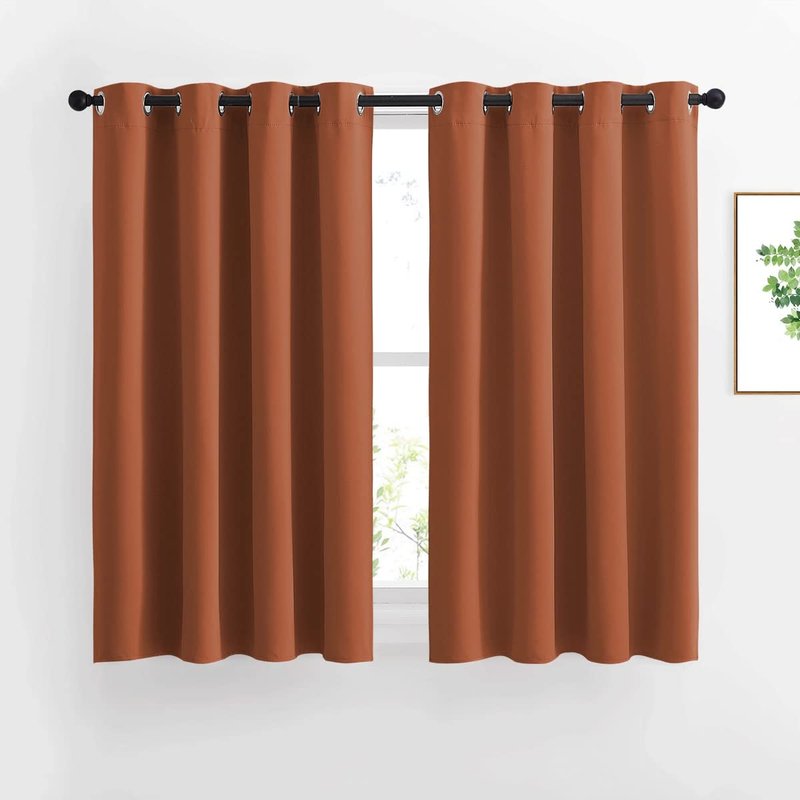 NICETOWN Kitchen Window Curtains Over Sink - Grommet Blackout Solid Vertical Small Curtains & Drapes Noise Reducing for Laundry, Burnt Orange, W52 x L45, 2 Panels
