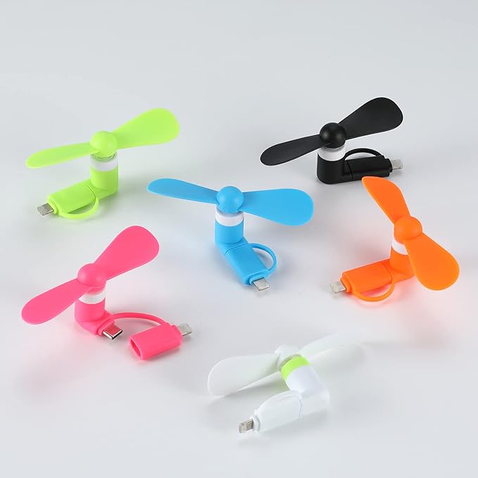 DNTESR Mini Cell Phone Fan 2-in-1 Fan Compatible for iPhone, iPad, Android Smartphone,Tablet - Colorful and Powerful- Cell Phone Summer Accessories (6-Pack)