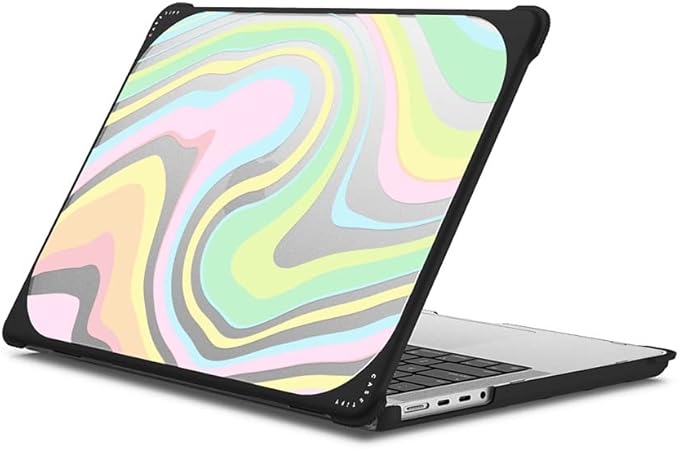 CASETiFY Bounce MacBook Pro 16-inch (M1-M5) Case [Enhanced Protective Corner Design/Ventilation Cutouts/Anti-Slip Grip] - Unicorn Retro Rainbow Swirls - Clear Black