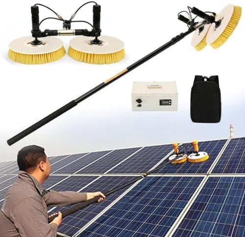 Telescopic Solar Panel Cleaning Rod with Electric Brush, 3.5M/5.5M/7.5M Automatic Double Disc Water Sprayer, Battery-Powered Roof Cleaning Tool - 5.5M (18ft)