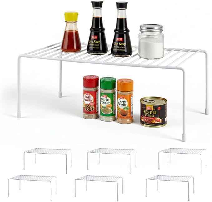6-Pack Medium (14.8x8.5inch) Kitchen Organizer Rack, Kitchen Shelves for Spice Organization for Cabinet, Pantry Organizers and Storage, Spice Rack, Desk Organizer, White