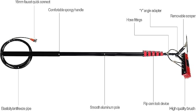 Extendable Window Cleaning Brush Kit - 3.6M to 11M Telescopic Pole, Water Fed Brush for High Rise Roof Cleaning, Complete Window Cleaning Equipment with 20M Water Supply