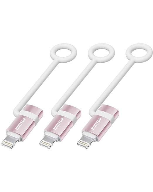 BOUTOP [MFi Certified] 36W USB C to Lightning Cable Adapter, Support Data Sync/PD Fast Charging Compatible with iPhone iPad AirPods, with Anti-Lost Holder - Rose Gold 3 Pack