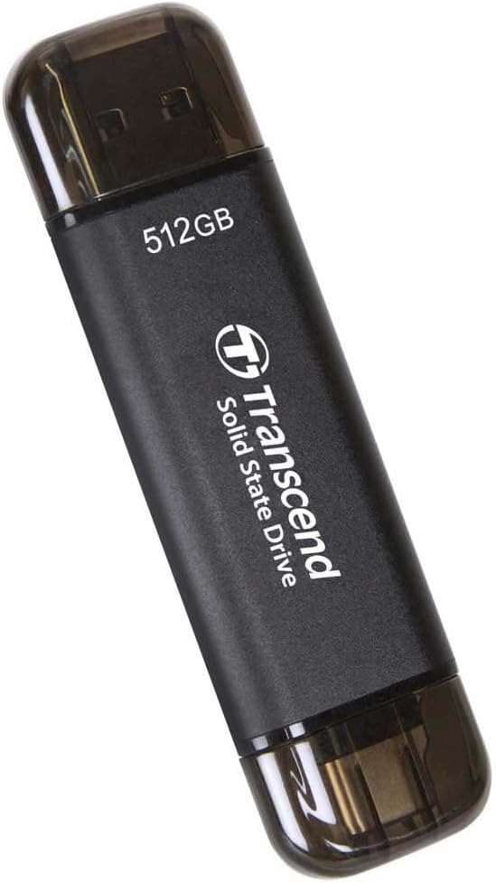 Transcend ESD310 512GB External SSD, Up to 1,050MB/s, Dual USB Flash Drive for iPhone/iPad/Mac/Windows, Android/Tablet/PC, USB 3.2 Gen 2 Thumb Drive Photo Stick, 2-in-1 Type C &Type A Memory Stick
