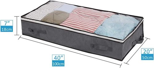 JERIA Large Underbed Storage Bags - 2 Pack Organizer with 4 Handles & Clear Window | 40" L X 20" W X 7" H