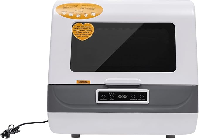 800W Portable Countertop Dishwasher, No Installation Needed, Mini Dish Washing Machine with 8L Water Tank, Compact White Dishwasher for 4-6 Sets Tableware,IPX1,0.02-1.00Mpa