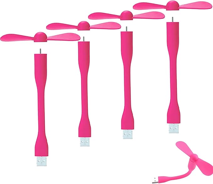 Soseelnee Mini USB Fan, Portable Pocket Fan USB-A Powered Little Cooler, Quiet Operation, for Home Office Car Outdoor Travel- 4 Pack (Pink)