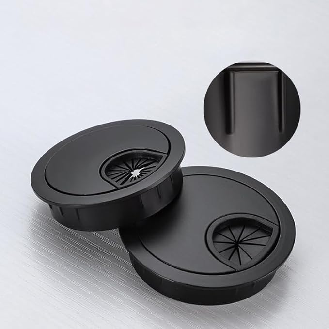aoozleny Desk Grommet for Wire Organizer,PC Computer Desk Plastic Grommet Cord, Tidy Cable Hole Cover Organizers,2 Pack (60mm, Black)
