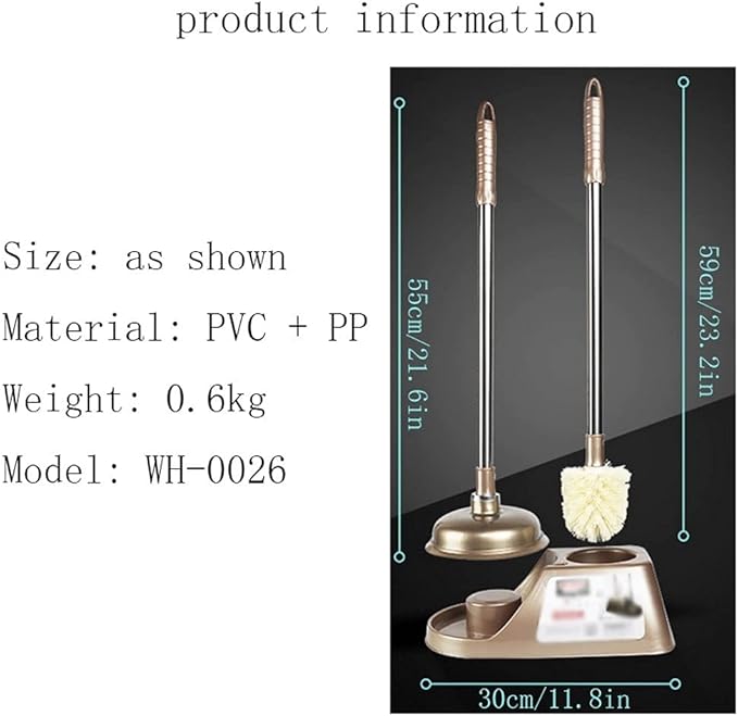 Toilet Bowl Cleaning Brush and Holder Set for Bathroom Storage and Organization, Plunger and Bowl Brush Combo for Bathroom Cleaning, Strong Bristles （2 Brush,1 Holder）, Golden, 48x21x13, kfp