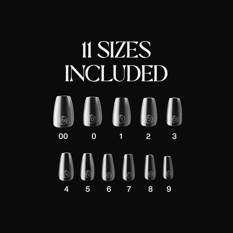 Gel-X® Natural Coffin Short Tips - 500pc Premium Gel Nail Tips | 11 Sizes 00-9