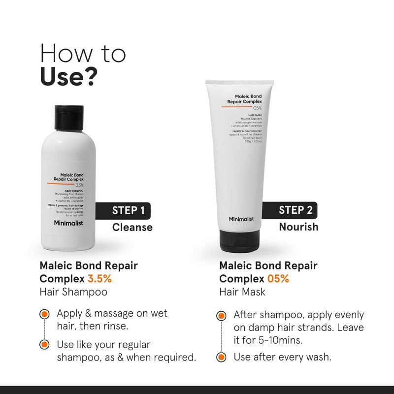 Minimalist Hair Shampoo for Dry, Damaged & Frizzy Hair | Maleic Bond Repair Complex 3.5% | With Argan Oil, Ceramides & Coconut Oil | For Women & Men | 8.5 Fl Oz / 250 ml
