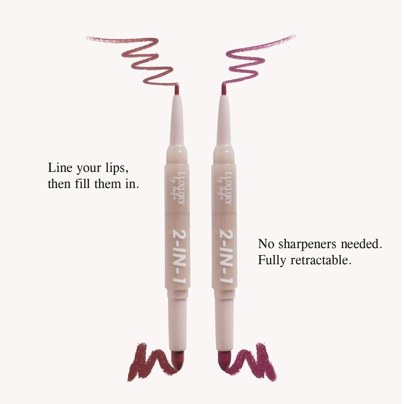 Luxury by Sofia 2 in 1 Lipstick Lipliner Retractable Pencil Semi Matte, Vegan, All Natural, Cruelty Free