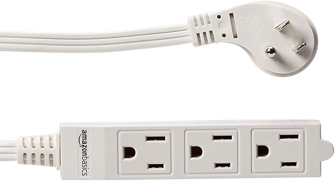 Amazon Basics 3-Prong Indoor Rectangle Extension Cord Power Strip, Flat Plug, Space-Saving, Grounded, 13 Amps, 1625 Watts, 125 VAC, 6 ft, White, 2-Pack