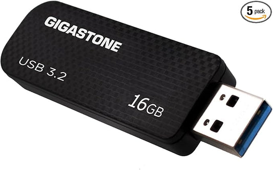 GIGASTONE 16GB USB 3.2 Flash Drive 5-Pack, 80MB/s High-Speed Data Transfer, Carbon Fiber Design, Retractable