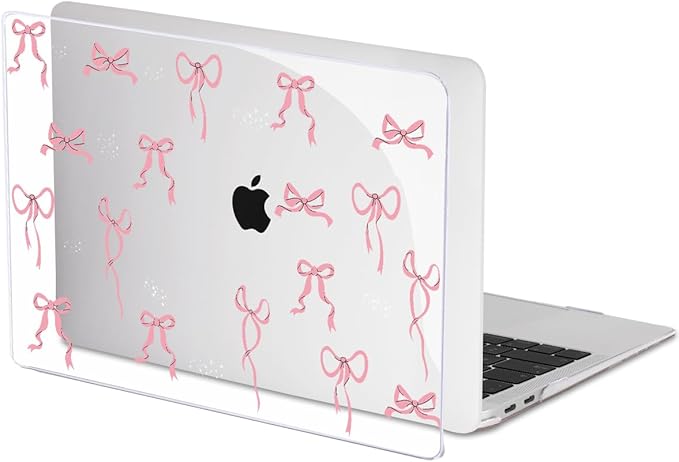 LCMOCICO Compatible with 2021 2020 2019 2018 MacBook Air 13 inch Case M1 A2337 A2179 A1932 with Touch ID, Crystal Clear Pattern Plastic Hard Shell Case for MacBook Air 13 M1 2021, Pink Bowknot