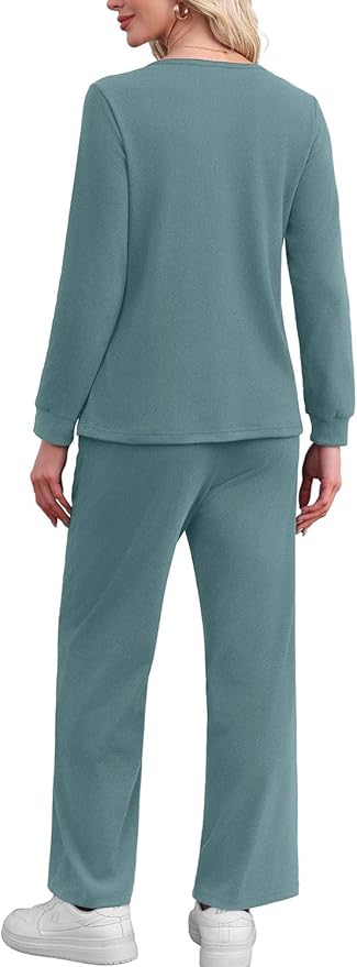 WIHOLL Lounge Sets for Women Two Piece Outfits Button Down Sweatsuit Sweatpant with Pockets Fall Fashion 2025