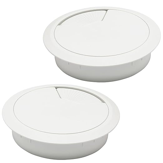 BOPOREAE Desk Grommet 3-1/8" (80 mm), Desk Cord Hole Cover, Cable Grommet ABS Plastic, Desk Hole Grommet for Office and Home Table Cable, Detachable Adjustable Cable Cord Organizer (White 2 Pcs)