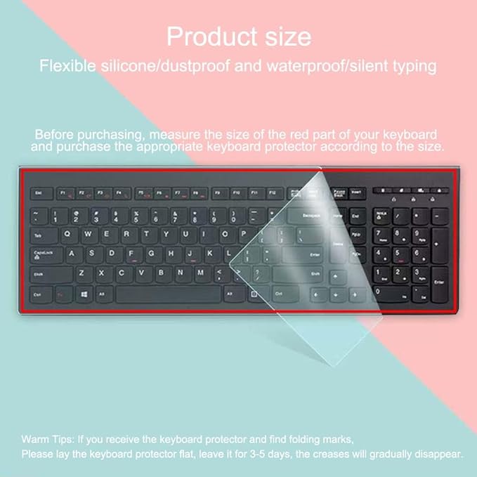 VORTINIOUS Ultra Thin Desktop PC Silicone Clear Keyboard Cover Skin Protector for 104/107 Keys Standard Desktop Keyboard, Transparent with Black Border, Waterproof, Dust-Proof
