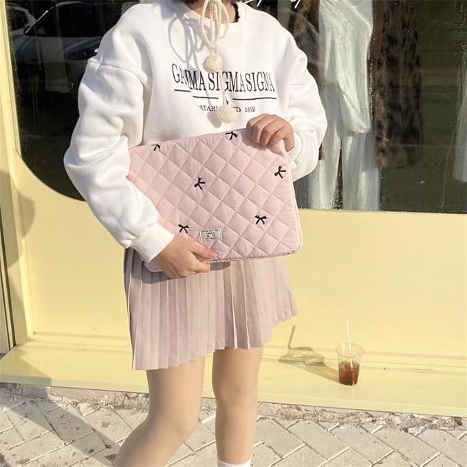 Attria Cute Bow Graphic Carrying Laptop Bag Y2K Preppy Laptop Sleeve Case Bag Kawaii Pad Computer Protect Case Pouch (13-14 inch,Pink)