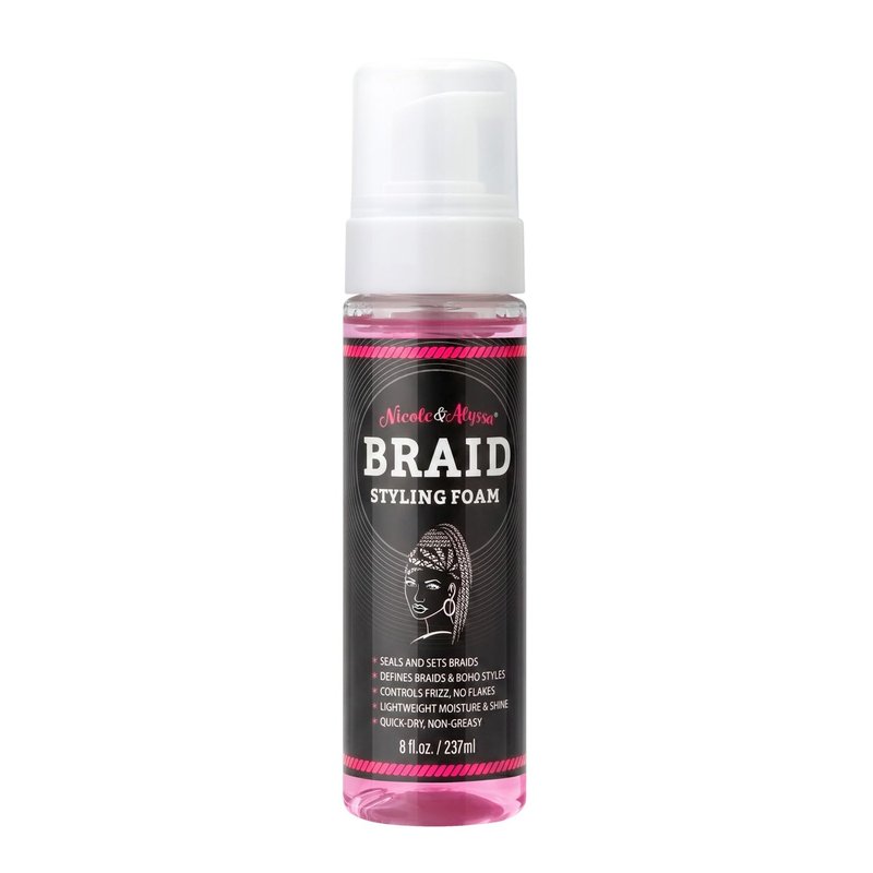 Nicole & Alyssa Braid Styling Foam 8oz – Extra Hold Foam Mousse for Braids, Boho Braids, Crochet Styles, Twists & Locs – High Shine, Flake-Free & Lightweight