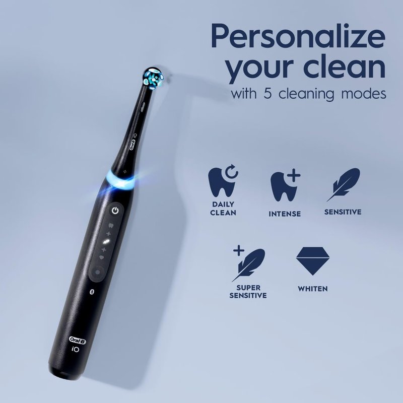 Oral-B Rechargeable Electric Toothbrush, iO5 Limited Deep Clean & Whiten, 5 Cleaning Modes, Visual Pressure Sensor to Protect Gums, Travel Case, 3 Brush Heads, White