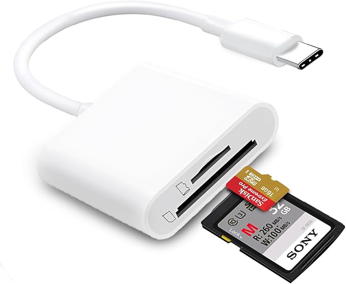 USB C SD Card Reader for iPhone 15/16/17, Dual Card Slots Micro SD Card Reader USB C Support SD and TF Memory Card Adapter, Trail Camera Viewer Memory Card Reader for iPhone 17/iPad/MacBook