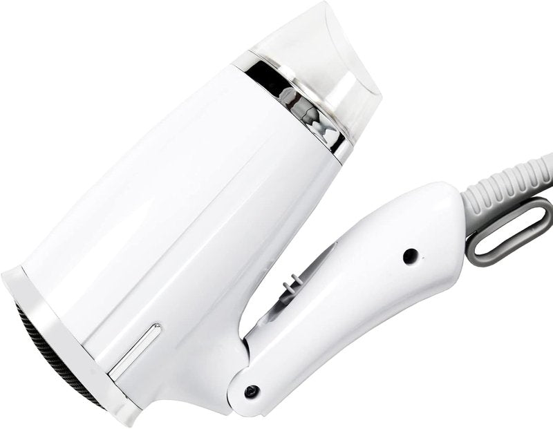Folding Travel Hair Dryer - Compact & Lightweight Mini Blow Dryer | 8x7 Inch, Low Noise, Multiple Heat Settings (White)