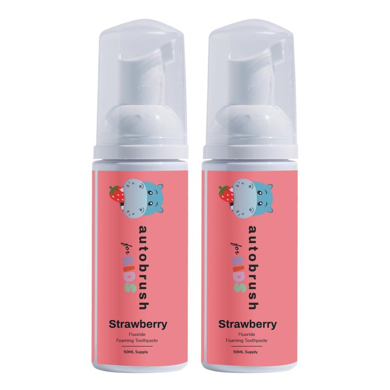 Autobrush Fluoride Foaming Toothpaste for Kids, Strawberry Flavor, Whitening & Deep Cleaning, Travel Friendly, Anti-Cavity (Pack of 2)