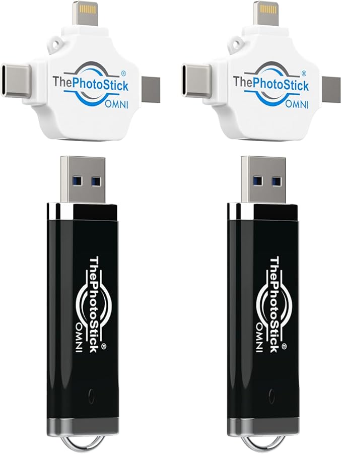 ThePhotoStick® Omni 128GB (2 Pack) USB Flash Drive & Memory Stick – Automatic Photo & Video Backup for iPhone, Android, Mac & PC – Multiport Connection to Easily Store & Transfer Files