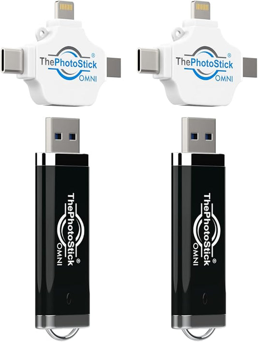 ThePhotoStick® Omni 128GB (2 Pack) USB Flash Drive & Memory Stick – Automatic Photo & Video Backup for iPhone, Android, Mac & PC – Multiport Connection to Easily Store & Transfer Files