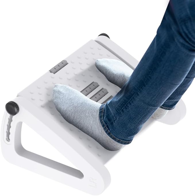 ZLMHYYM Foot Rest for Under Desk At Work - Six Heights Adjustable Under Desk Footrest - Ergonomic Foot Stools for Under Office Desks - Desks Foot Rest with Massage Rollers - Leg Rest for Chair (White)