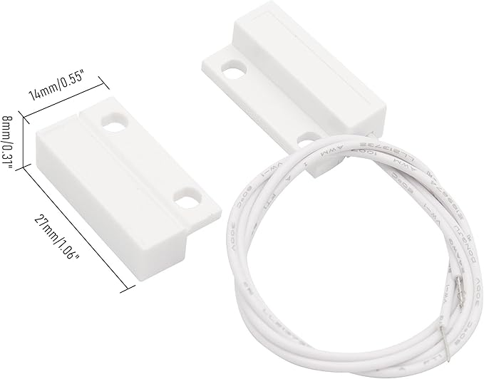 FOCMKEAS Magnetic Reed Switch Wired Surface Mount Normally Closed NC Contact Sensor Alarm Magnetic Door Switch with 2 Wires, ABS, MC-38