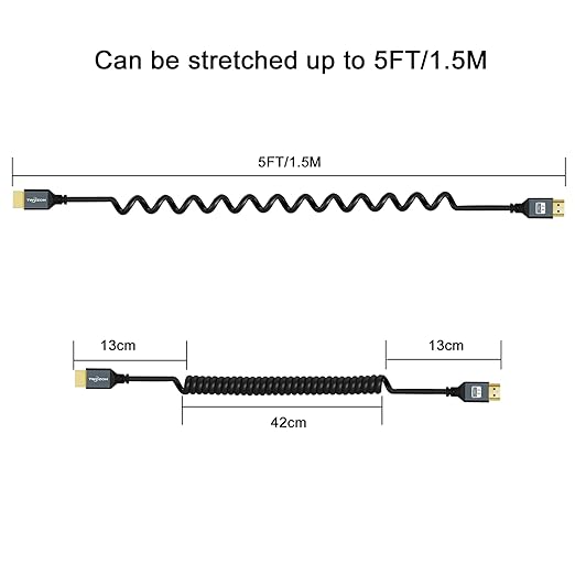 Twozoh HDMI to HDMI Coiled Cable, Support 3D,4K UHD, 1080p, HDMI 2.0a 2.0b 2.0 1.4a (Extend up to 1.5M/5FT)