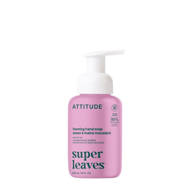 ATTITUDE Foaming Hand Soap, EWG Verified, Plant and Mineral-Based Ingredients, Vegan and Cruelty-free Personal Care Products, Coconut & Wild Berries Scent, 10 Fl Oz