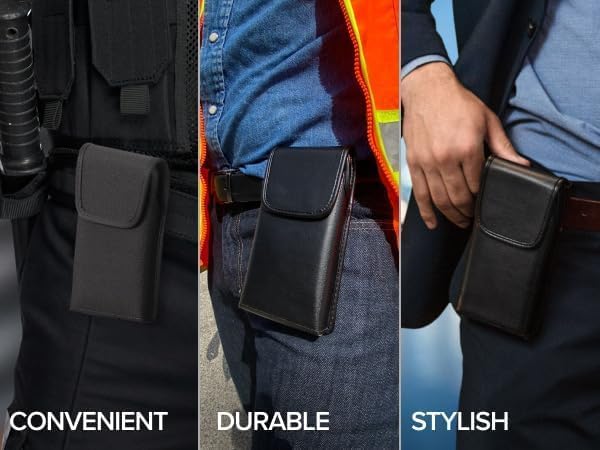 Turtleback Belt Holder for iPhone 16 Pro Max, 15 Pro Max, 14 Pro Max -Large- Fits w/Defender Bulky Style Cases, Premium Black Leather Vertical Holster, Magnetic Closure Leather Wrapped Clip