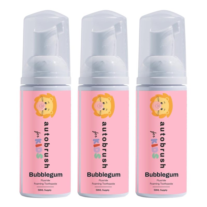Autobrush Fluoride Foaming Toothpaste for Kids, Bubblegum Flavor, Whitening & Deep Cleaning, Travel Friendly, Anti-Cavity (Pack of 3)
