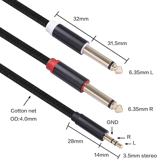 Yumiwoow 2Pack 10Ft 3.5mm 1/8" TRS to Dual 6.35mm 1/4" TS Mono Stereo Y-Cable Splitter Cord for Smartphone, Computer, CD Player, Speakers and Home Systems Amplifier