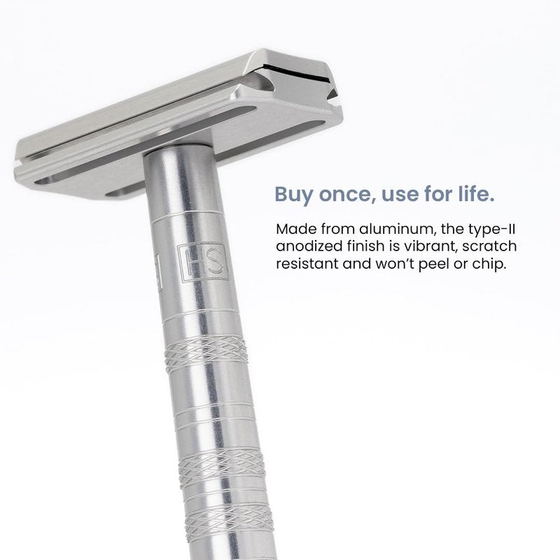 Henson Shaving Razor - Aluminum Double Edge Safety Razor with 5 Blades | 30° Precision Angle for Men & Women